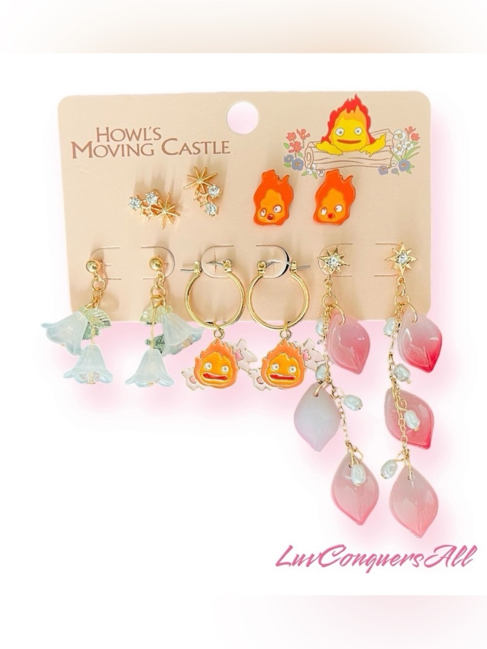 Studio Ghibli Howl's Moving Castle Calcifer Floral Earring Set